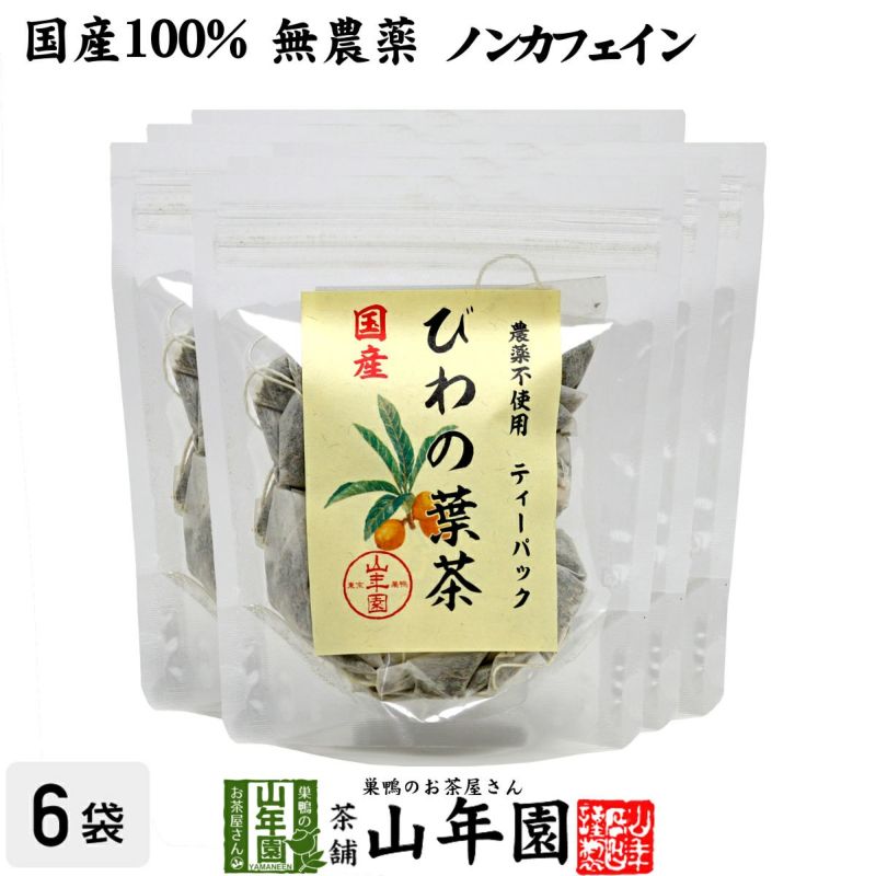 【国産100%】びわ茶 びわの葉茶 ティーパック 1.5g×20パック×6袋セット 宮崎産　鹿児島県産 無農薬 ノンカフェイン